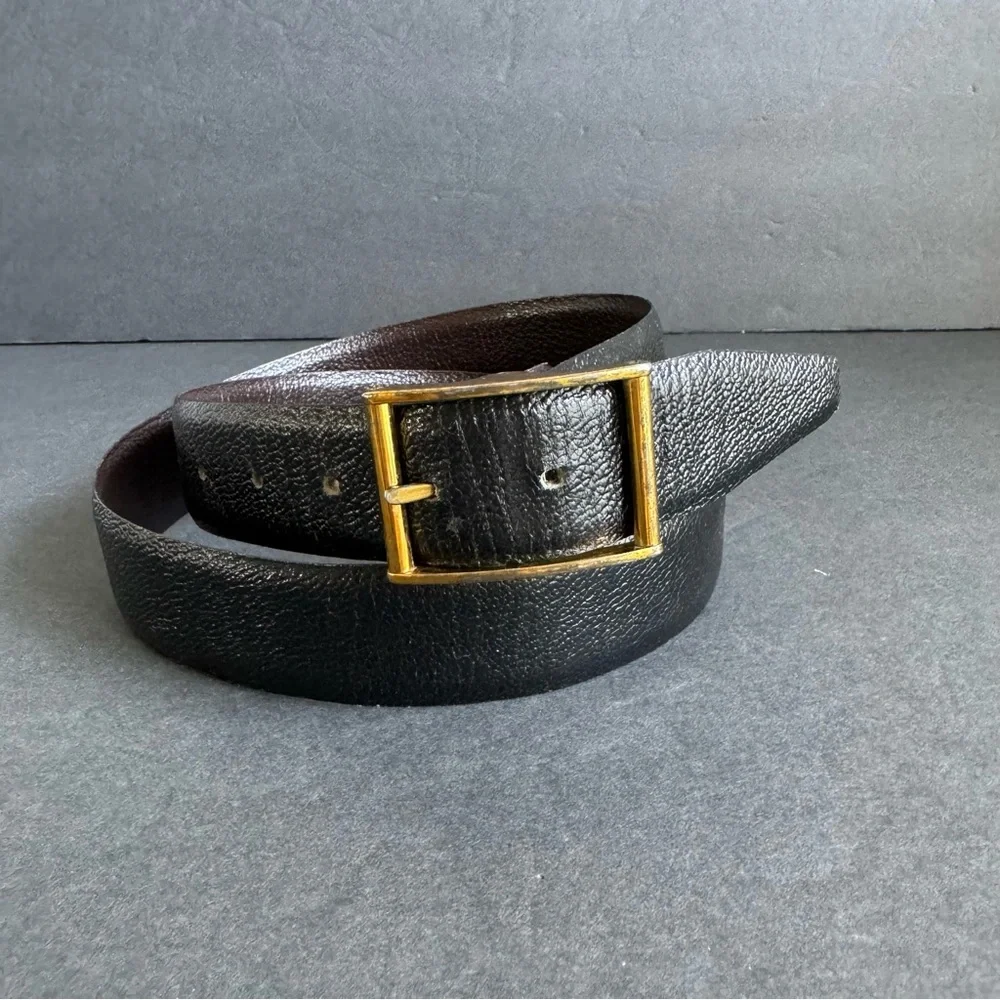 Vintage Black Brown Leather Belt Reversible‎ Dress Belt Business Casual Mens 34